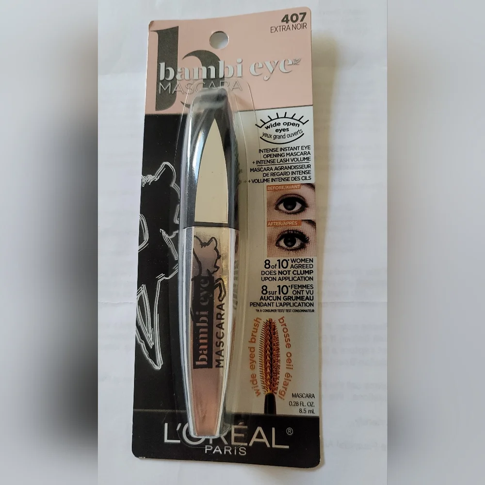 L'Oreal Bambi Eye Mascara 407 Extra Noir Volumizing (0.28oz/8.5ml) New